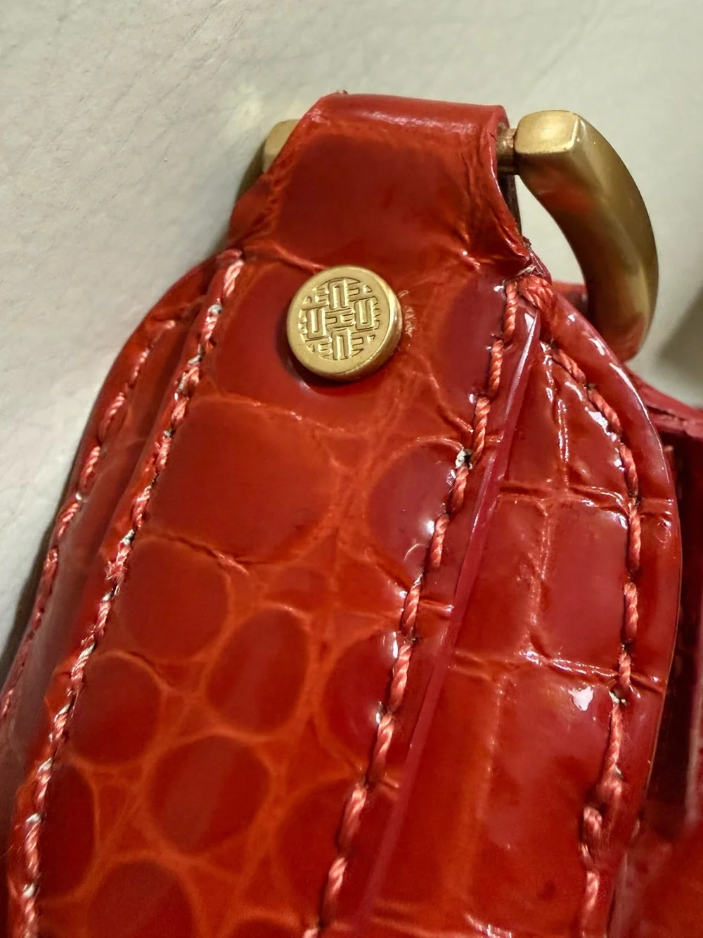 Cole Haan Red Croc-Embossed Patent Leather Hobo